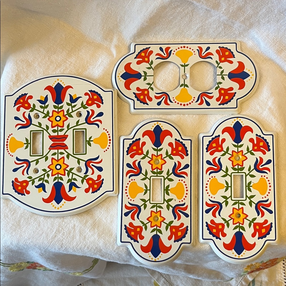 4 piece folk art light switch plate set